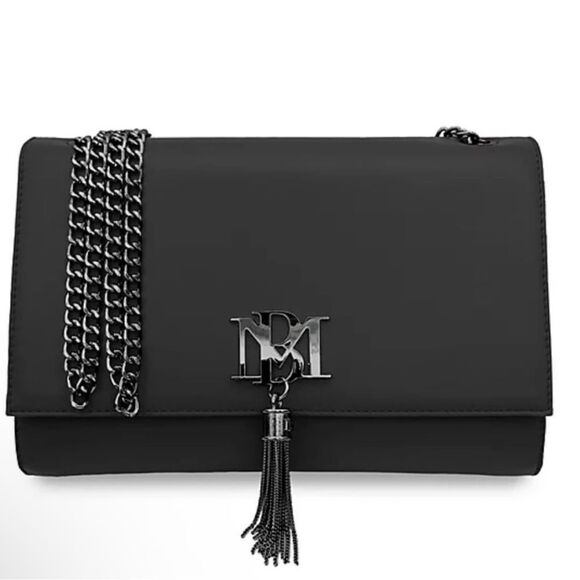 NWT Badgley Mischka Metal Fringe Crossbody Black Vegan - Picture 1 of 16